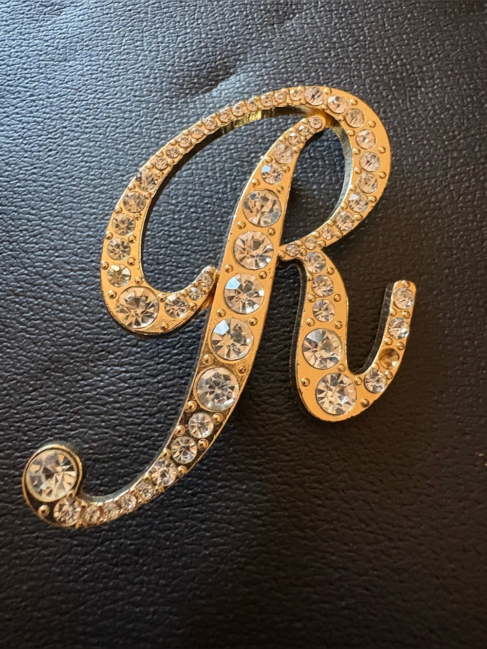Gold Crystal 'R' Initial Brooch - Elegant Women’s Jewelry